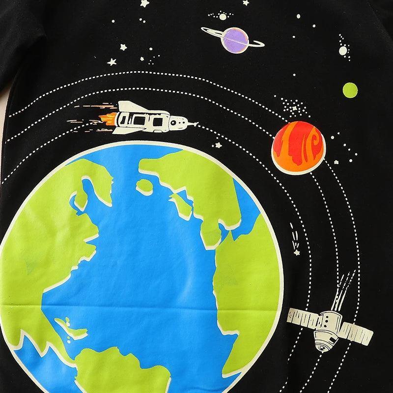 Glow-in-the-Dark Cartoon Space Long Sleeve T-Shirt for Boys - ClubOn
