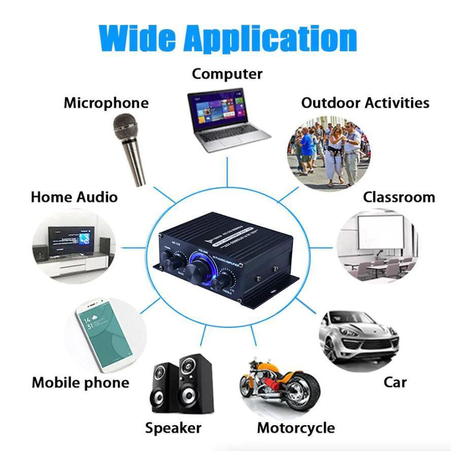 400W 12V 2 Channel Powerful Stereo Audio Power Amplifier HiFi Bass Amp Car Home - ClubOn