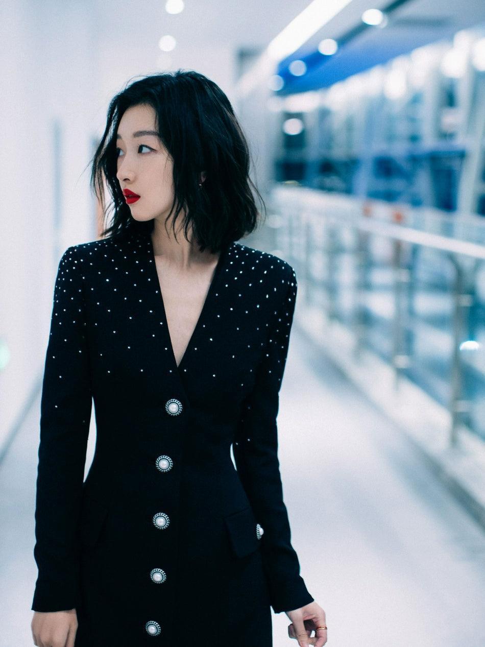 2024 Zhou Dongyu Inspired Diamond Small Suit Long Coat - ClubOn