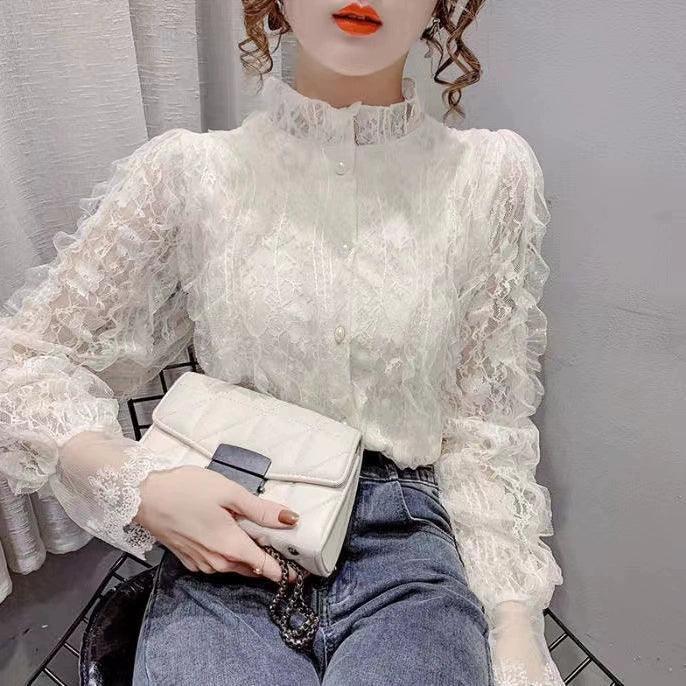 Super Fairy Stand-Up Collar Lace Shirt for Women - ClubOn