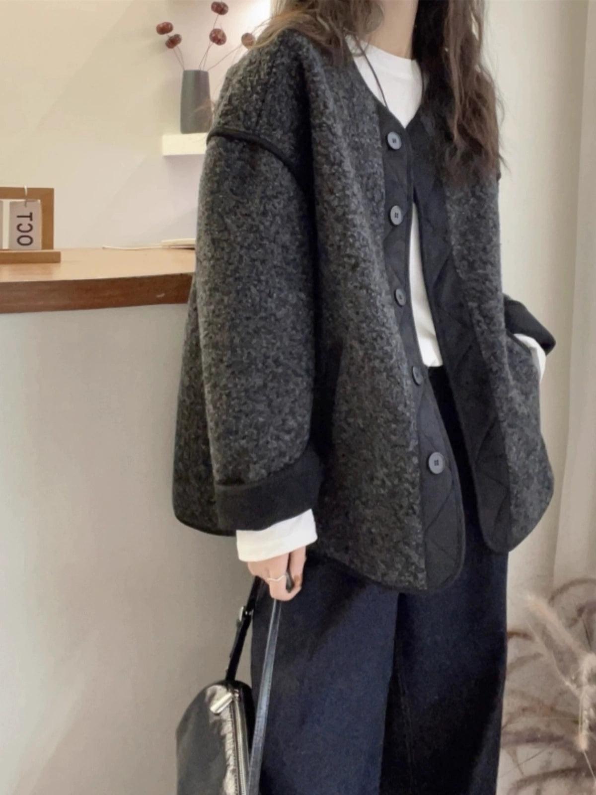 French Retro Lamb Fur Coat for Plus Size Women - ClubOn