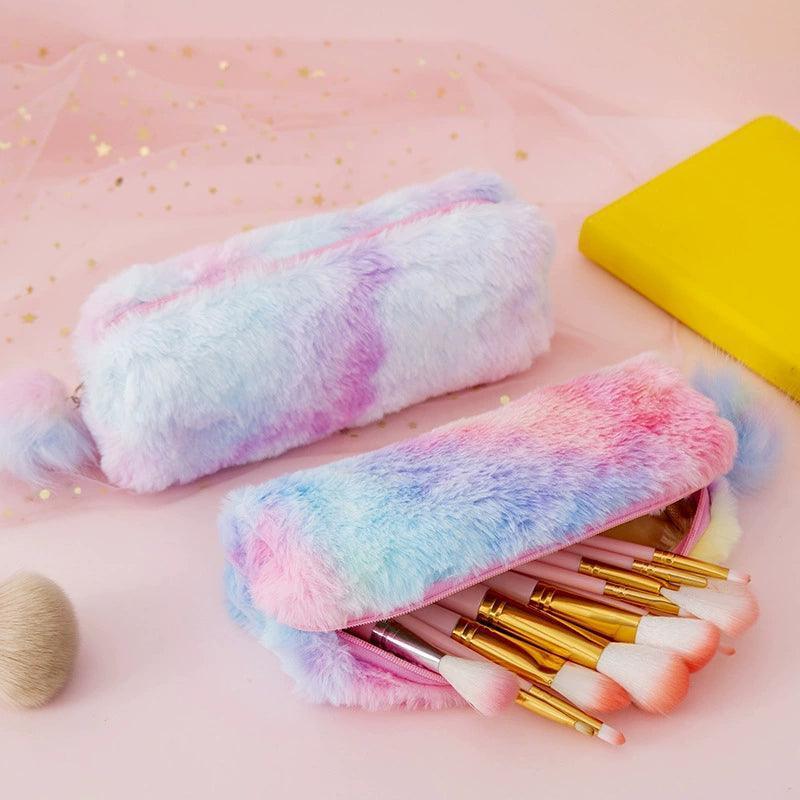 Kawaii Gradient Plush Pencil Case - Cute Organizer for Girls - ClubOn