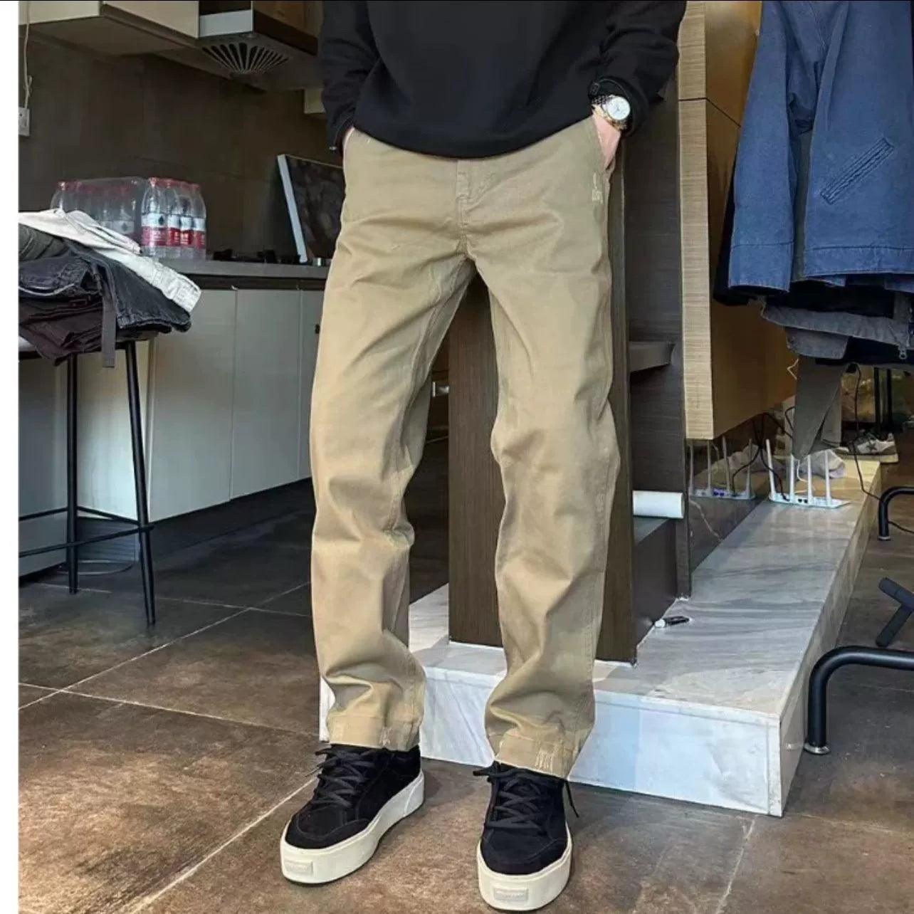 Summer Large Size 300 Catties Retro Washed Street Straight Workwear Pants Men’s High Street Casual Trousers - ClubOn