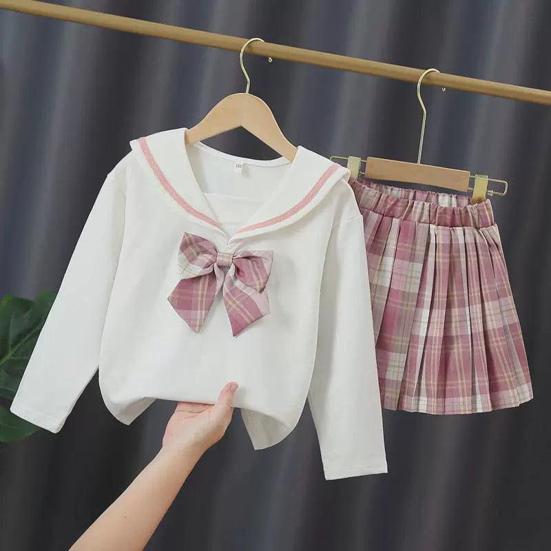 Girls’ JK Uniform Shirt & Skirt Set – College Spring - ClubOn