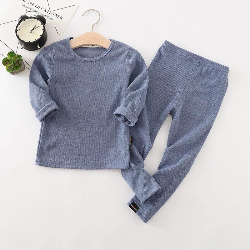 Autumn Kids Ribbed Knitting Pajamas - Soft Solid Cotton Sleepwear - ClubOn