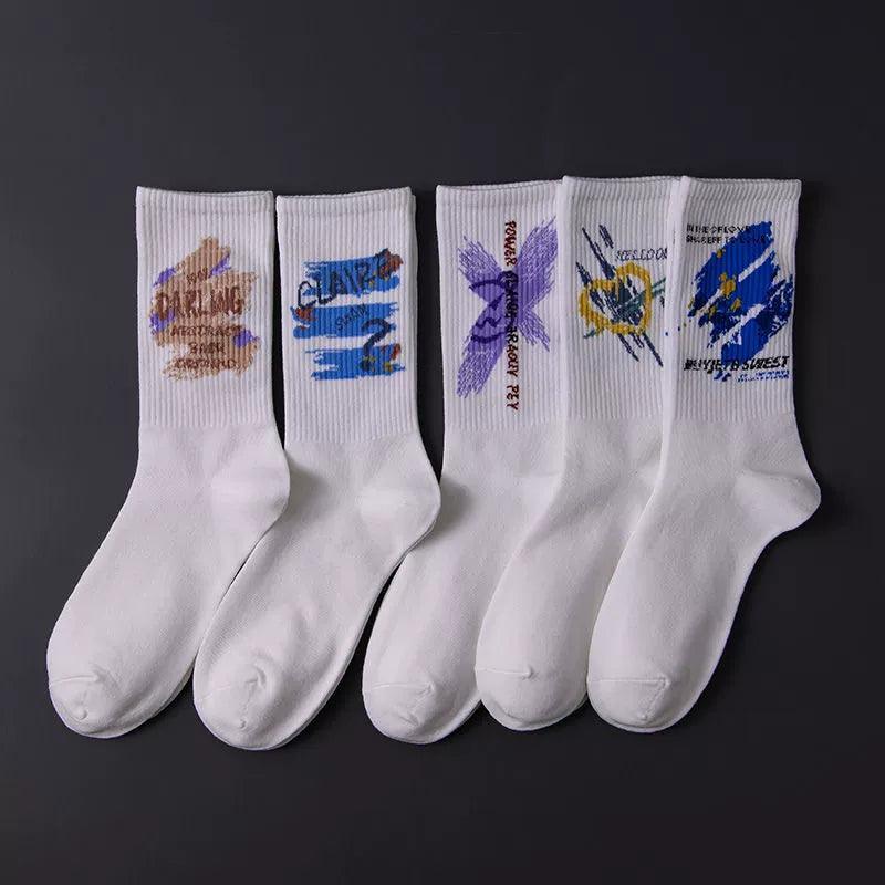 Nara Graffiti Socks Men – Trendy Ins Mid-Tube Sports Basketball Socks, Long Tube, All-Match, Autumn/Winter - ClubOn