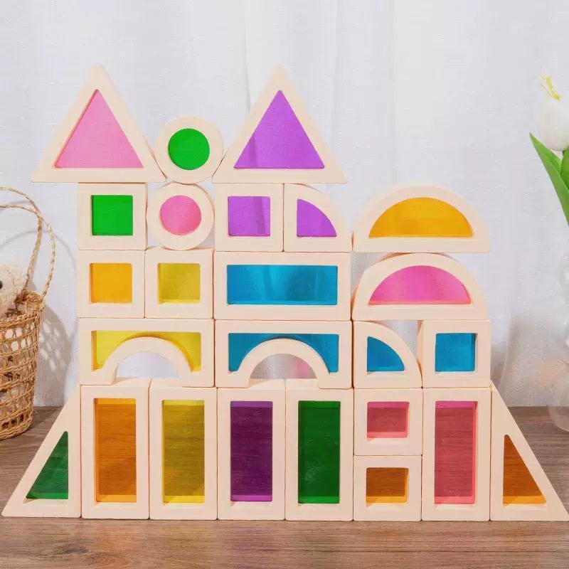 Kid Montessori Wooden Toy Rainbow Stacking Acrylic Blocks – Educational Fun - ClubOn
