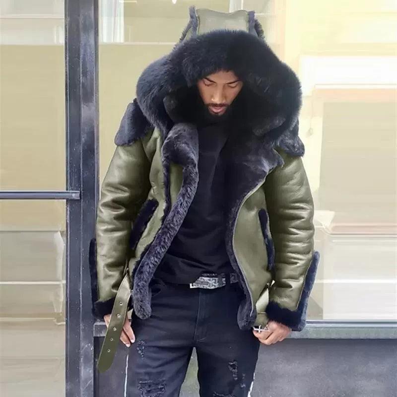 Men’s Fur Collar Jacket with Zipper – Stylish Winter Jacket - ClubOn