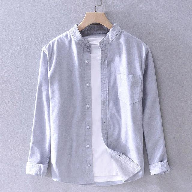 Oxford Spun Men's Long-Sleeved Shirt - Japanese Stand-Up Collar - ClubOn