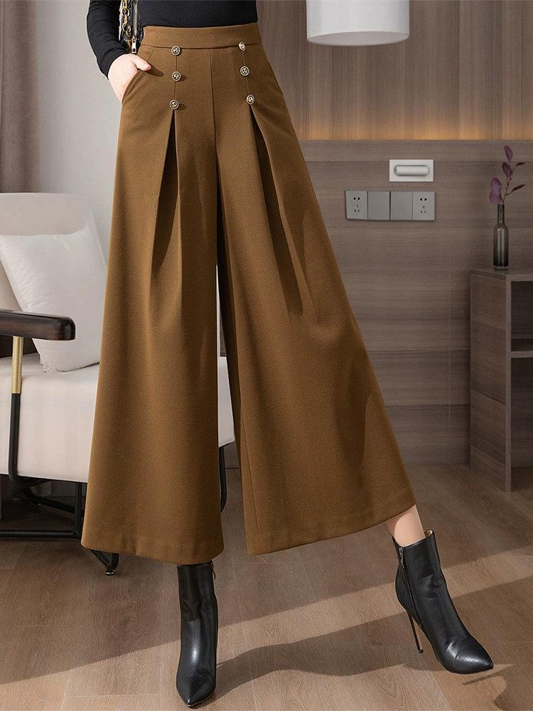 High-Waist Narrow Wide-Leg Cropped Pants for Women - ClubOn