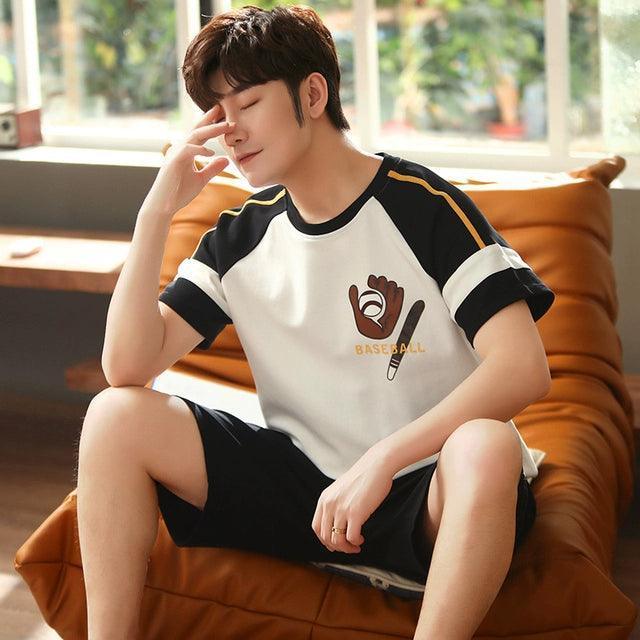 Men's Summer Pajama Set - Printed Sleepwear with Short Sleeves - ClubOn