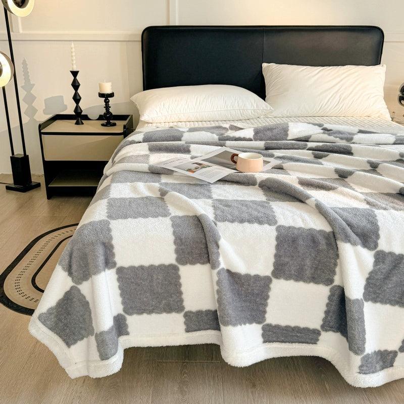 Class A Arctic Fleece Blanket – Milk Fleece Checkerboard Double Blanket - ClubOn