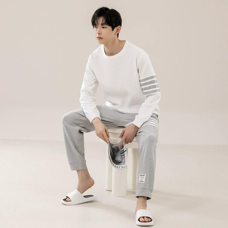 Men’s Cotton Pajamas – Spring & Autumn Long Sleeve Pullover, Large Size - ClubOn