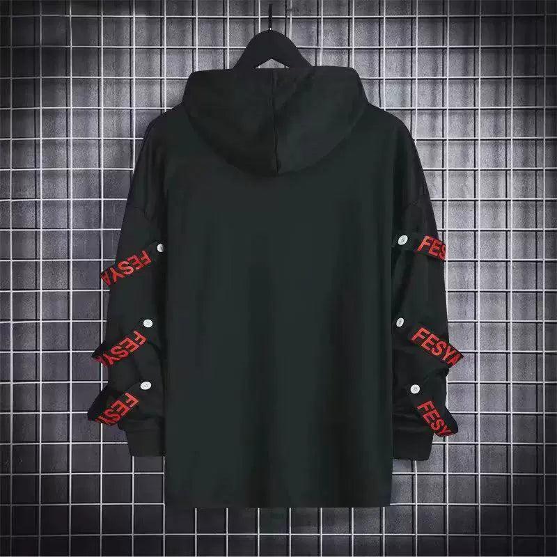 Men's Casual Black Hoodie Sweatshirt – Techwear-Inspired Streetwear - ClubOn