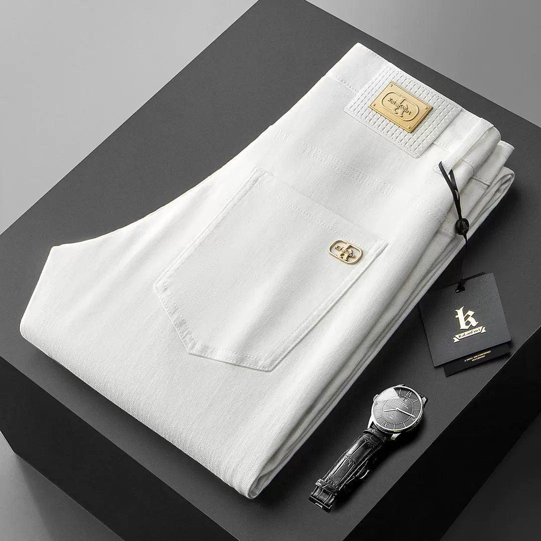 Men’s Three-Proof White Jeans – Slim Fit Nine-Point Small Feet Pants - ClubOn