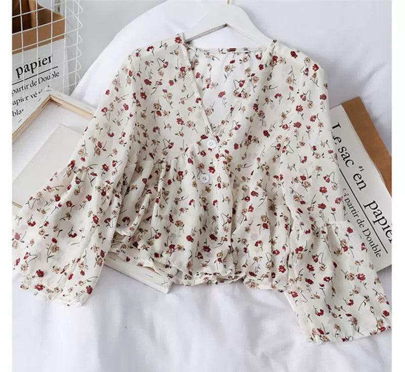 Women’s Temperament Chiffon Floral Blouse – Soft Retro Summer Top - ClubOn