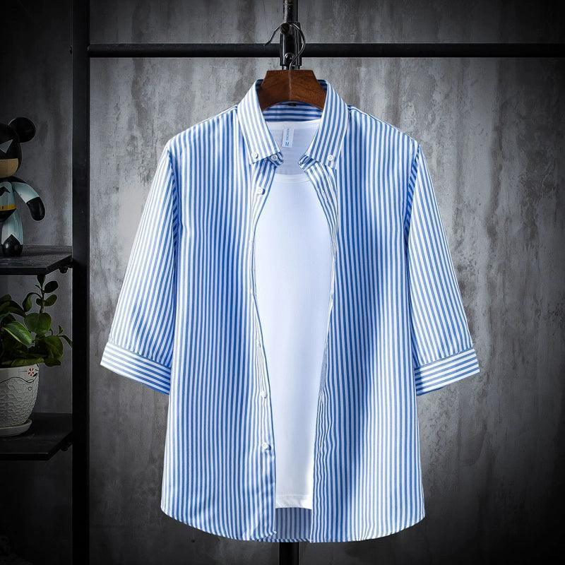 Men's Striped Short-Sleeved Shirt - Summer 7/3 Sleeves - ClubOn