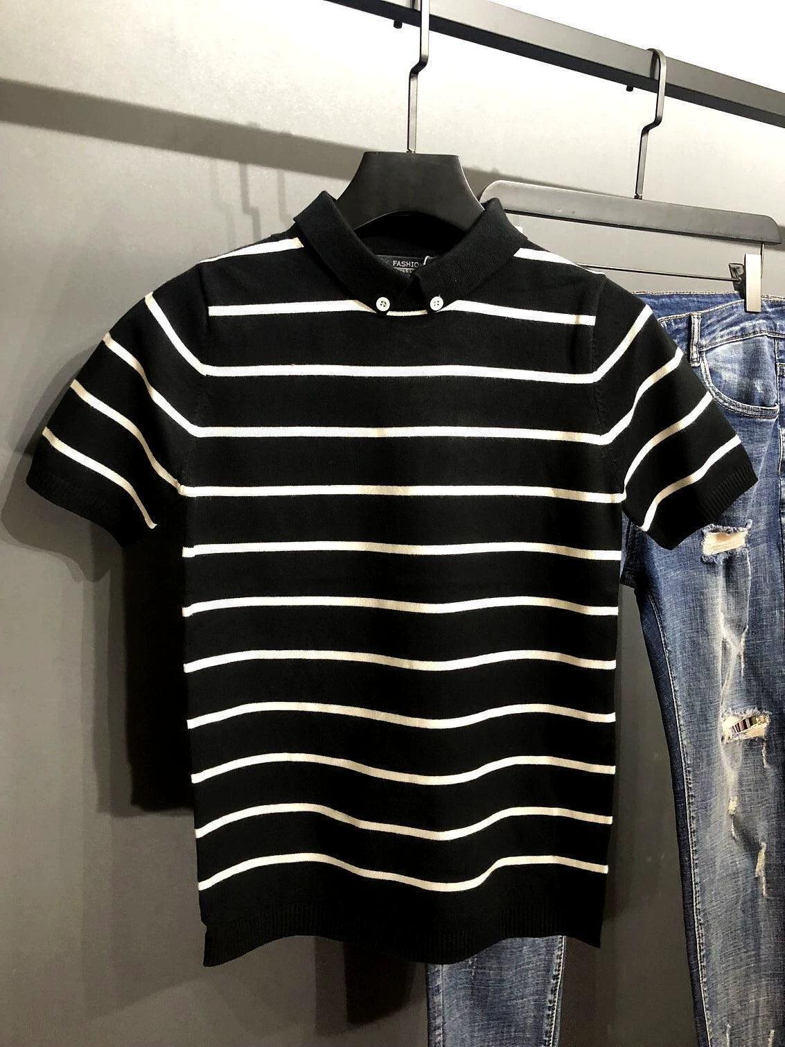 Men's Ice Silk Striped Polo Shirt - 2024 Summer Slim Fit T-Shirt - ClubOn