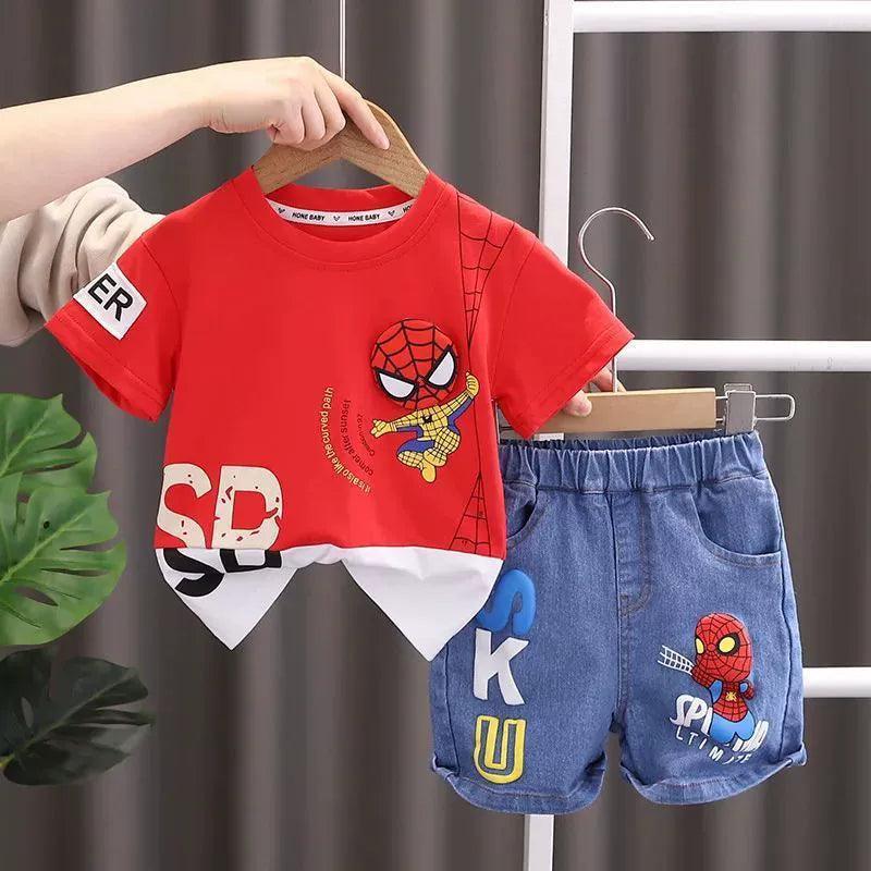Summer Baby Boys Spiderman Set - Short Sleeve T-Shirt & Jeans - ClubOn
