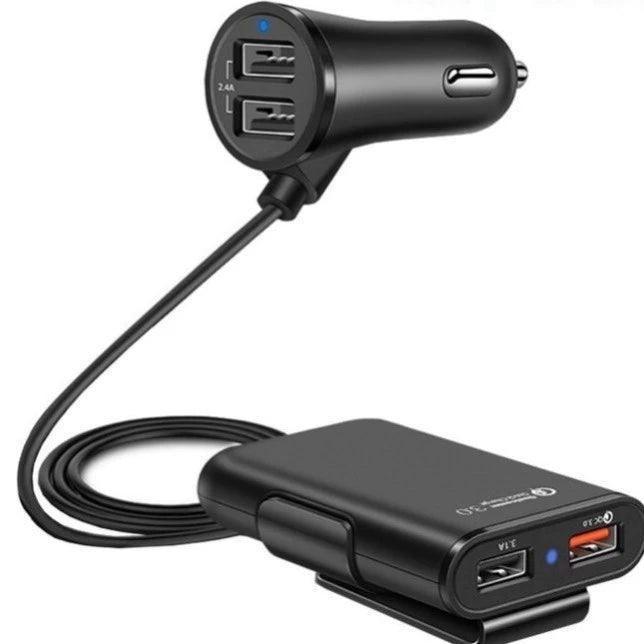 Multifunctional USB Car Charger for Front & Rear Seats – 4-Port Fast Charging with Extension Cable - ClubOn