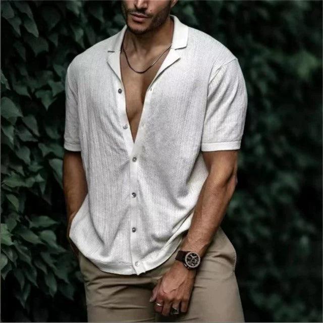 Vintage Summer Shirt for Men – Solid Color Short Sleeve - ClubOn
