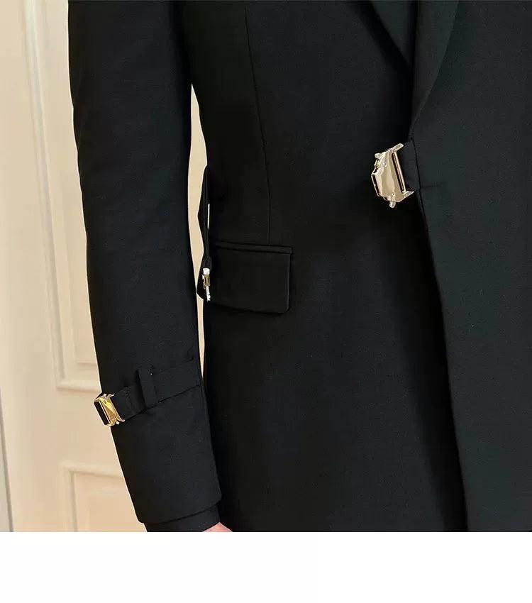 Solid Metal Buckle Decoration Blazer for Men – Party & Wedding Formal Blazer Jacket - ClubOn