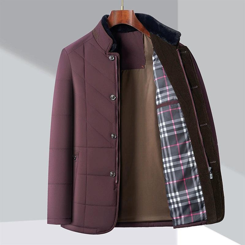 Warm Cotton Coat for Men – Middle-aged Stand-up Collar Jacket - ClubOn