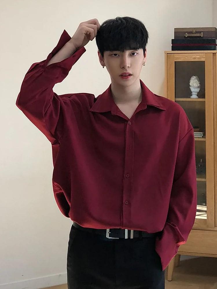 Men's Ice Silk Shirt, Long Sleeve Summer Loose Wine Red Shirt, Thin Inner Wear Trend - ClubOn