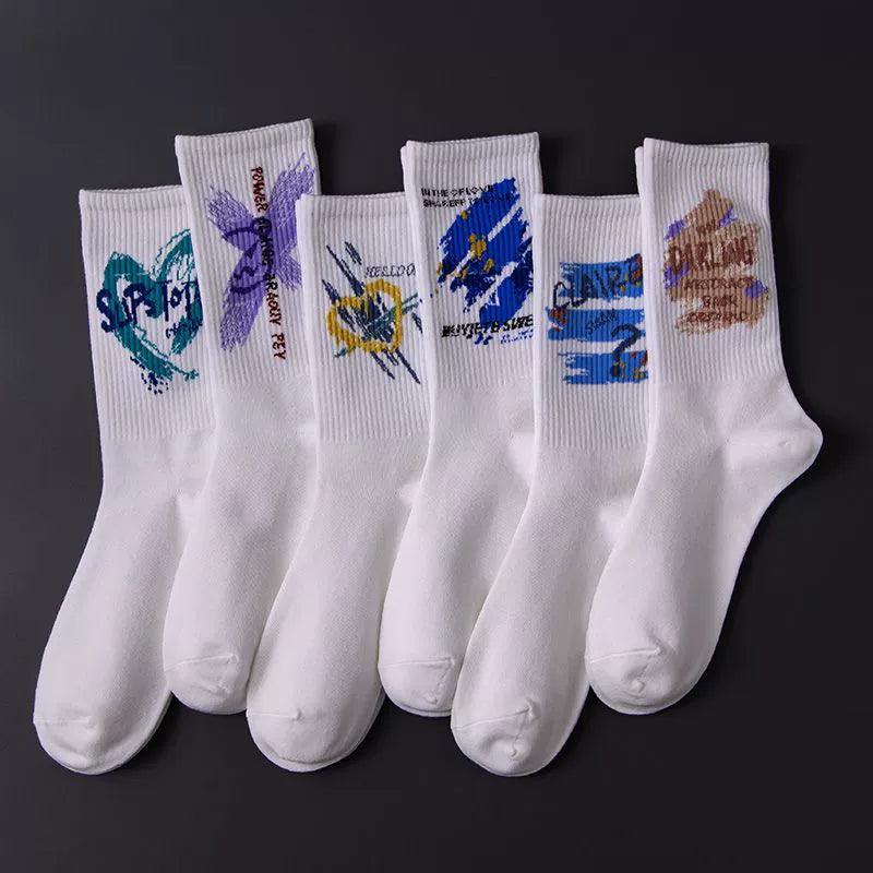 Nara Graffiti Socks Men – Trendy Ins Mid-Tube Sports Basketball Socks, Long Tube, All-Match, Autumn/Winter - ClubOn