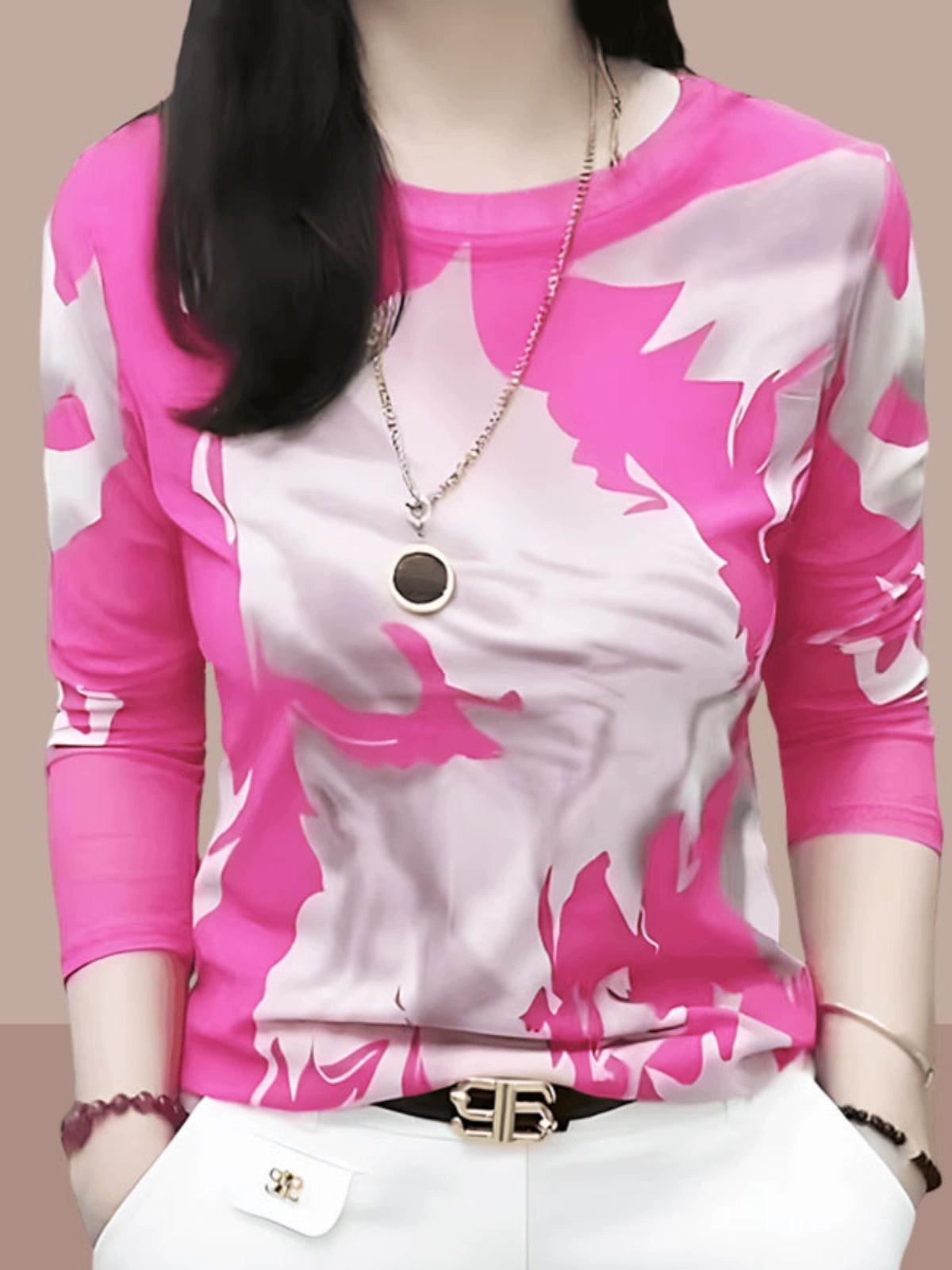 2024 Women's Round Neck Mesh Tie-Dye Long Sleeve Top - ClubOn