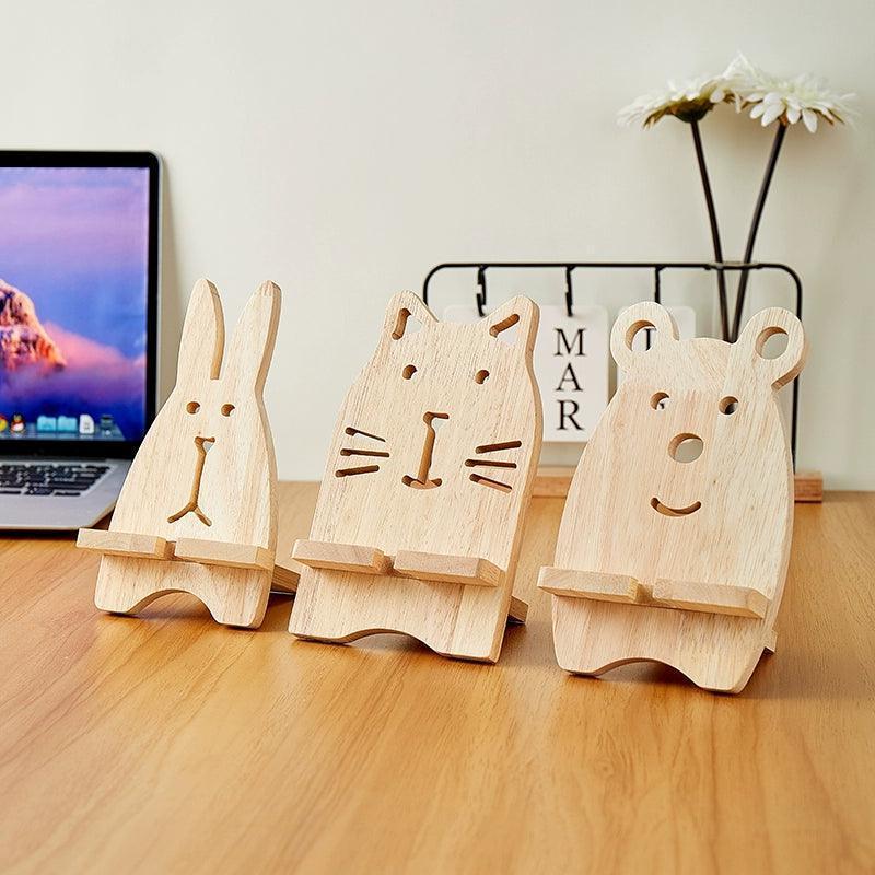 Wooden Cartoon Mobile Phone Holder – Cute and Simple Desktop Stand - ClubOn