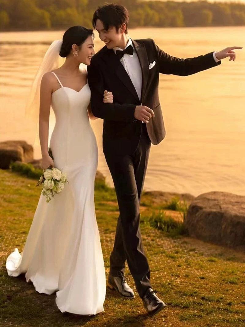 Strappy Light Wedding Dress, Simple and Elegant Bridal Gown - ClubOn