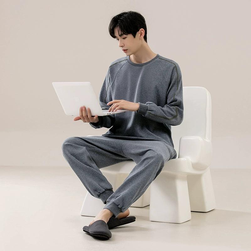 Men’s Cotton Pajamas – Spring & Autumn Long Sleeve Pullover, Large Size - ClubOn