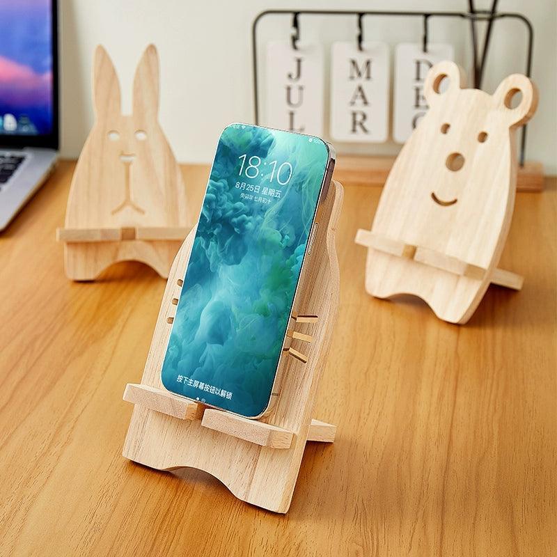 Wooden Cartoon Mobile Phone Holder – Cute and Simple Desktop Stand - ClubOn