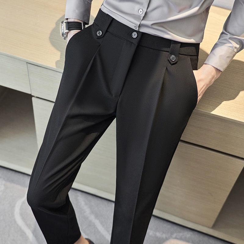 Light Luxury Casual Trousers for Men, High-End Double Pleated Elegant Men's Nine-Point Suit Trousers, Trendy Light Mature Style - ClubOn