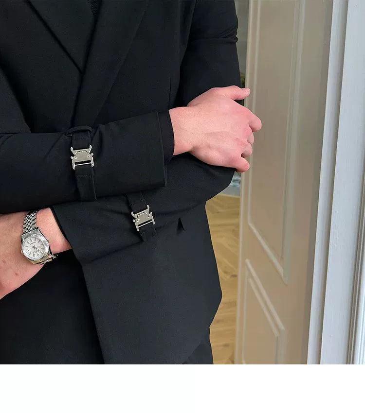 Solid Metal Buckle Decoration Blazer for Men – Party & Wedding Formal Blazer Jacket - ClubOn