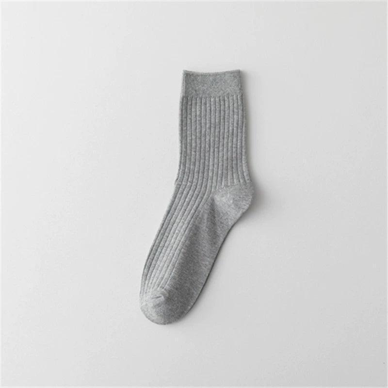 Pure Solid Color Cotton Double Needle Middle Tube Socks – Combed Cotton Striped Men’s Socks for Autumn & Winter - ClubOn
