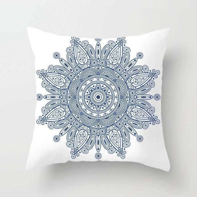 Blue White Porcelain Print Cushion Case – Bohemian Style Mandala Pillow Cover - ClubOn