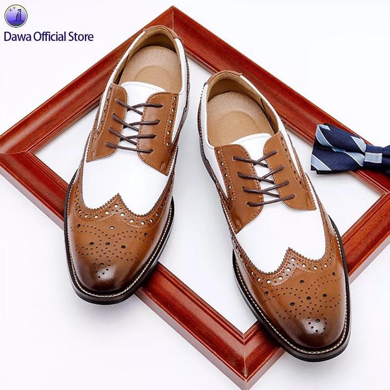 Leather Men's Brogue Dress Shoes Wingtip Derby Wedding Shoes - ClubOn