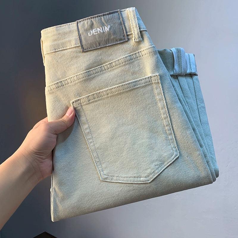 Men’s Casual Beige Jeans – Slim Straight Fit, High-End Autumn & Winter Pants - ClubOn