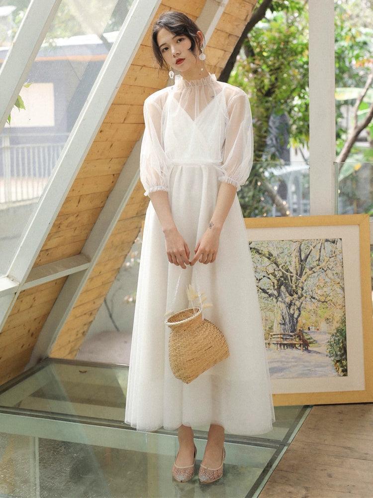 White Mesh Skirt Dress - Elegant Forest Style, -Inspired Bridal Gown, Light Wedding Dress - ClubOn