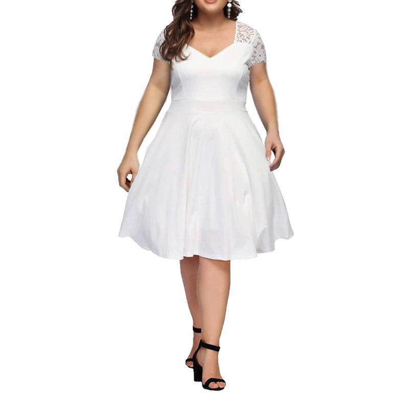 Plus Size V-Neck Lace Short Sleeved Women's Top - ClubOn