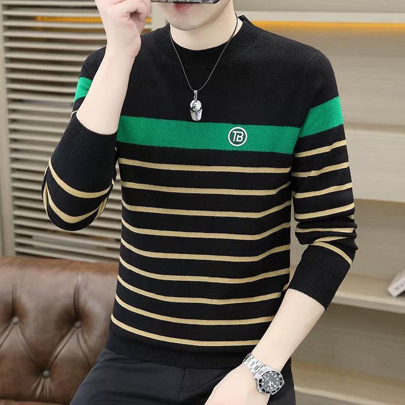 High-End Color-Blocking Striped Sweater for Men - Autumn & Winter Style - ClubOn