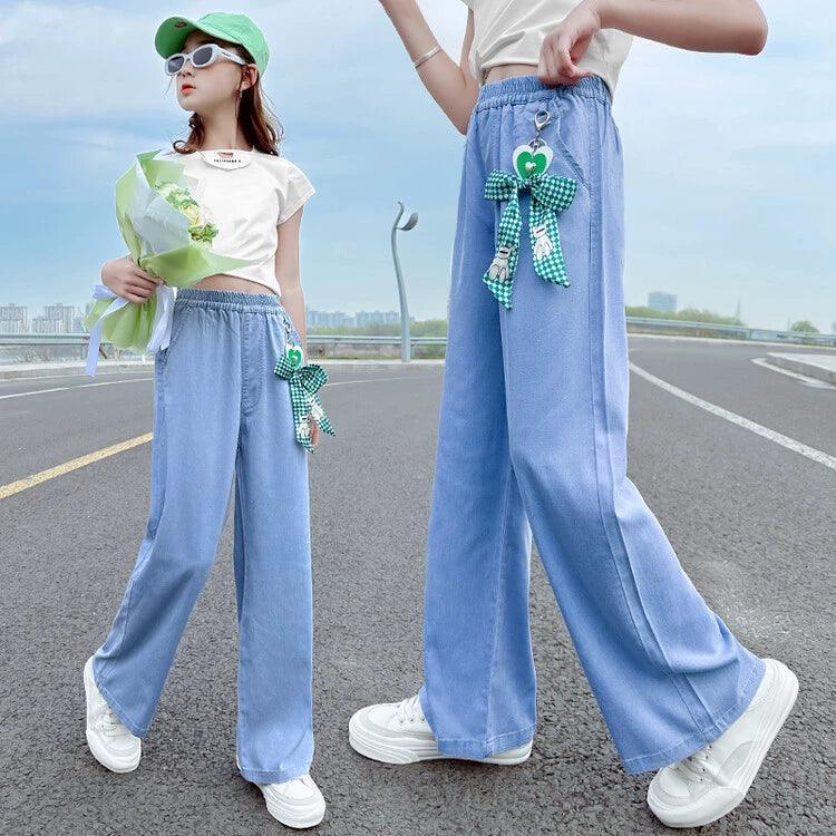 Girls' Tencel Jeans - Summer Loose Straight Pendant Style - ClubOn