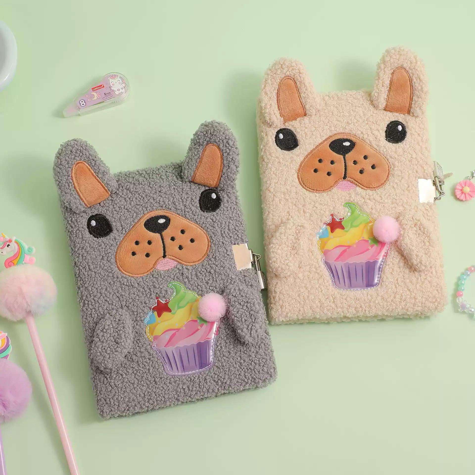 A5 Plush Notebook – Cute Dog with Lock Diary & Student Gift Book - ClubOn