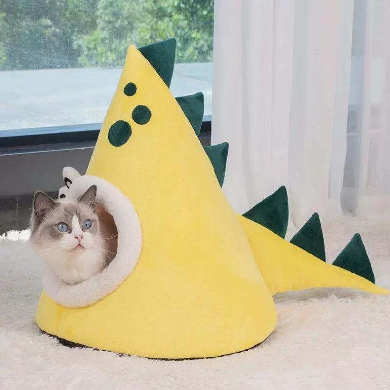 Three-Dimensional Dinosaur Shape Pet House - Yellow Cartoon Design - ClubOn