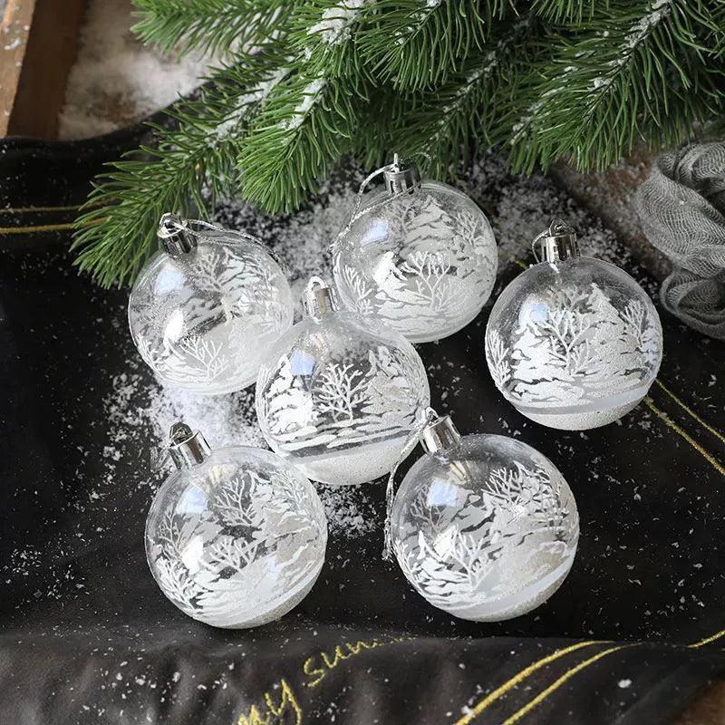 6pcs 6cm Transparent Snow Christmas Balls – Holiday Pendants - ClubOn