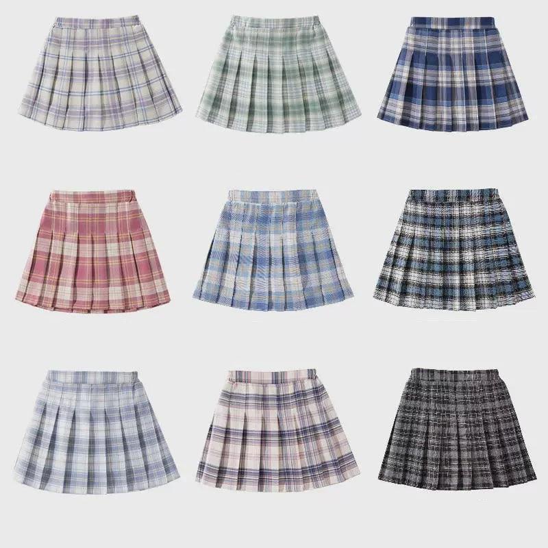 Girls High-Waist Plaid Pleated Skirt – A-Line School Uniform - ClubOn