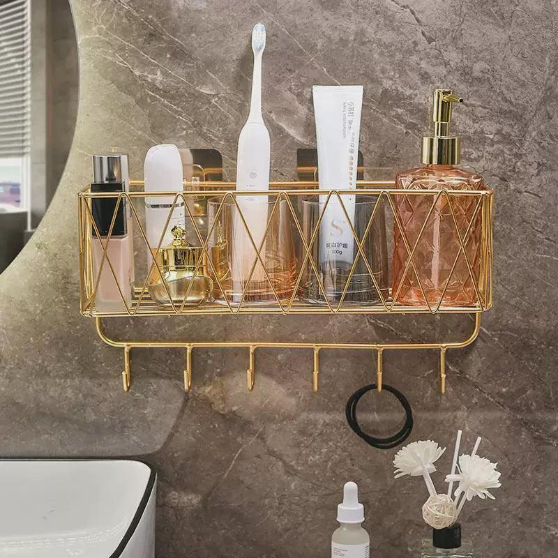 Luxury Gold Bathroom Shelf – No-Drill Metal Shower Storage - ClubOn
