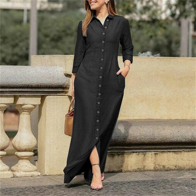 Women’s Plus Size Long Maxi Dress – Autumn & Winter Shirt Style Dress - ClubOn
